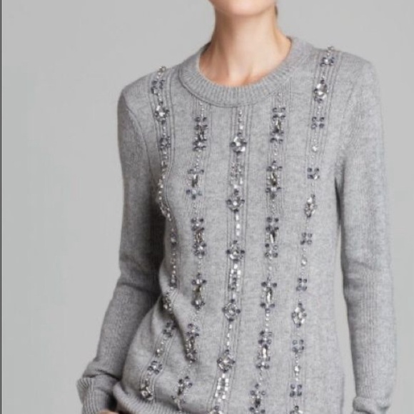 Tory Burch - Grey Knit Sweater w/ Rhinestone & Blue Gem Embellishments - Picture 3 of 15